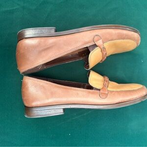 Men’s Azaleia Two-Tone Tan Leather Loafers with Bamboo Design Strap